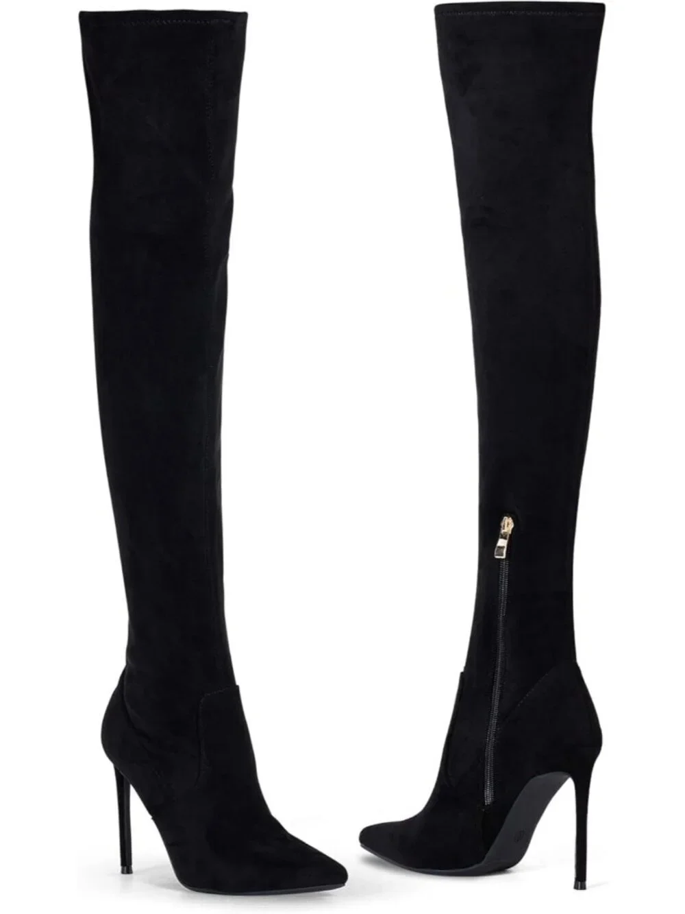 Women's Black Synthetic Rubber Stretch Suede Long Pointed Toe Over the Knee Boot